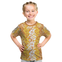 Hawaiian Lei Day Kid T Shirt Gold Hibiscus Flowers Lei Art LT9 Gold - Polynesian Pride