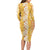 Hawaiian Lei Day Long Sleeve Bodycon Dress Gold Hibiscus Flowers Lei Art