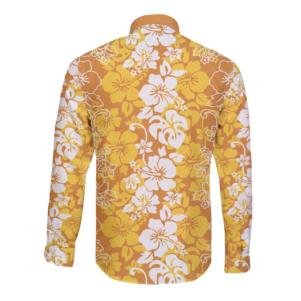 Hawaiian Lei Day Long Sleeve Button Shirt Gold Hibiscus Flowers Lei Art LT9 - Polynesian Pride