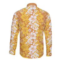 Hawaiian Lei Day Long Sleeve Button Shirt Gold Hibiscus Flowers Lei Art LT9 - Polynesian Pride