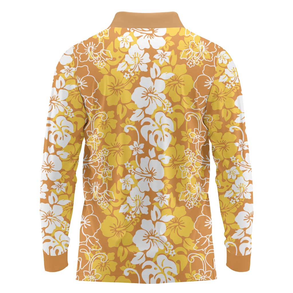 Hawaiian Lei Day Long Sleeve Polo Shirt Gold Hibiscus Flowers Lei Art