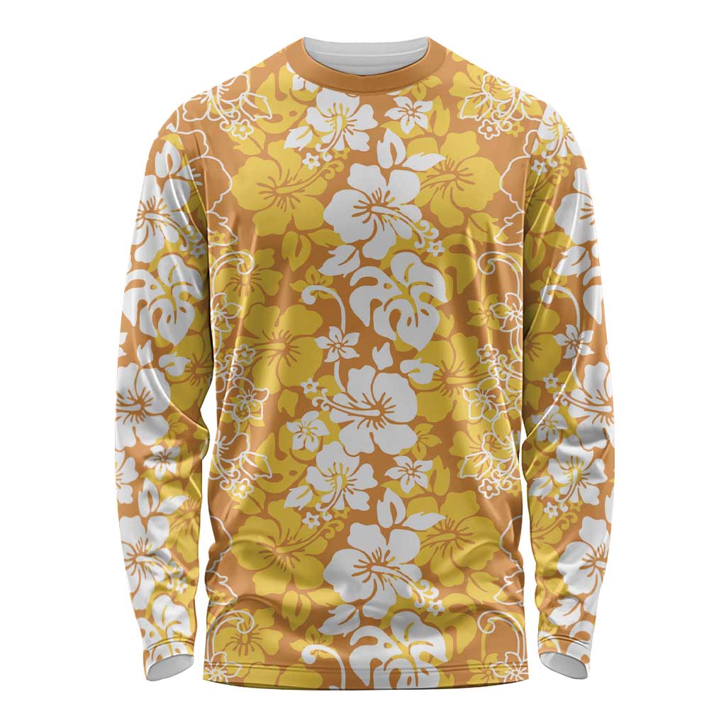 Hawaiian Lei Day Long Sleeve Shirt Gold Hibiscus Flowers Lei Art LT9 Unisex Gold - Polynesian Pride
