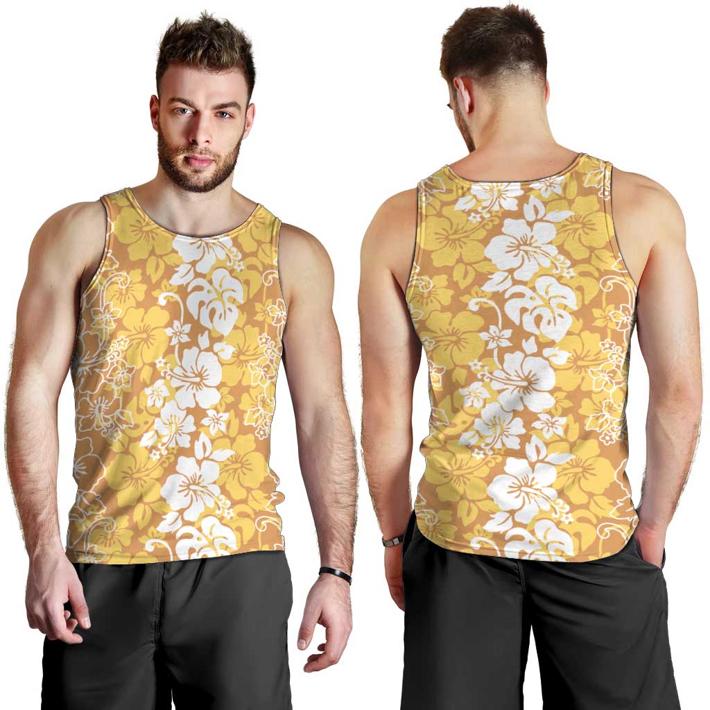 Hawaiian Lei Day Men Tank Top Gold Hibiscus Flowers Lei Art