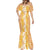 Hawaiian Lei Day Mermaid Dress Gold Hibiscus Flowers Lei Art