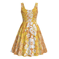 Hawaiian Lei Day Midi Dress Gold Hibiscus Flowers Lei Art - Polynesian Pride
