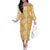 Hawaiian Lei Day Off The Shoulder Long Sleeve Dress Gold Hibiscus Flowers Lei Art