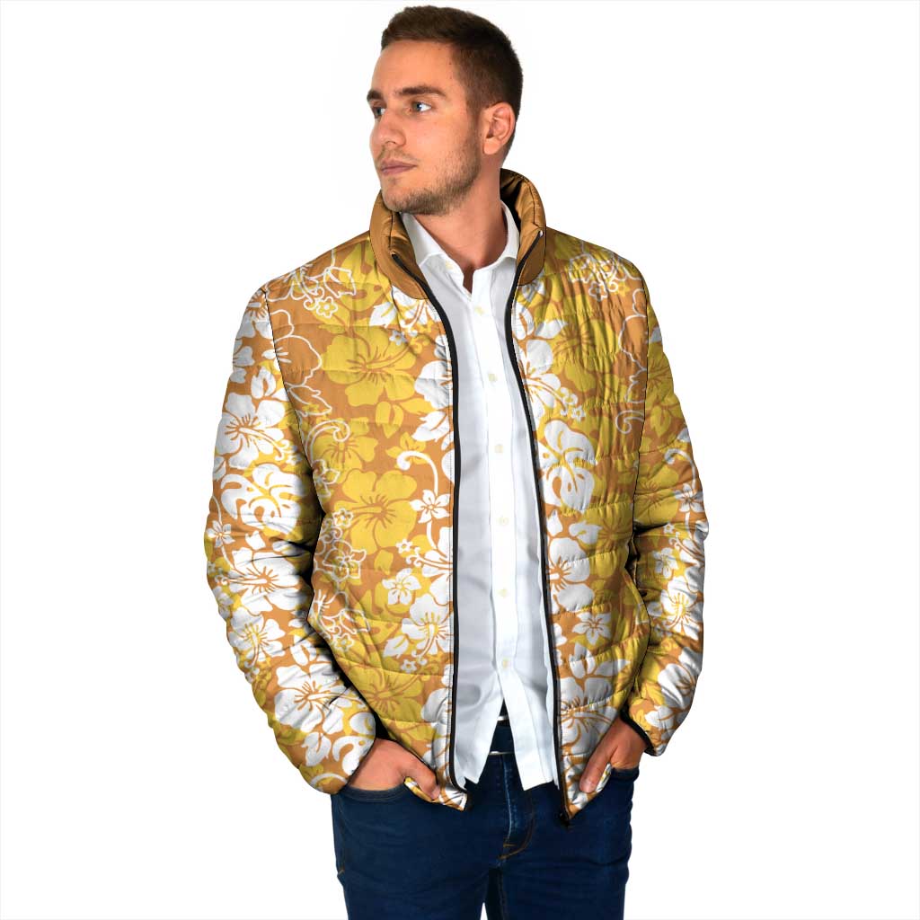Hawaiian Lei Day Padded Jacket Gold Hibiscus Flowers Lei Art - Polynesian Pride