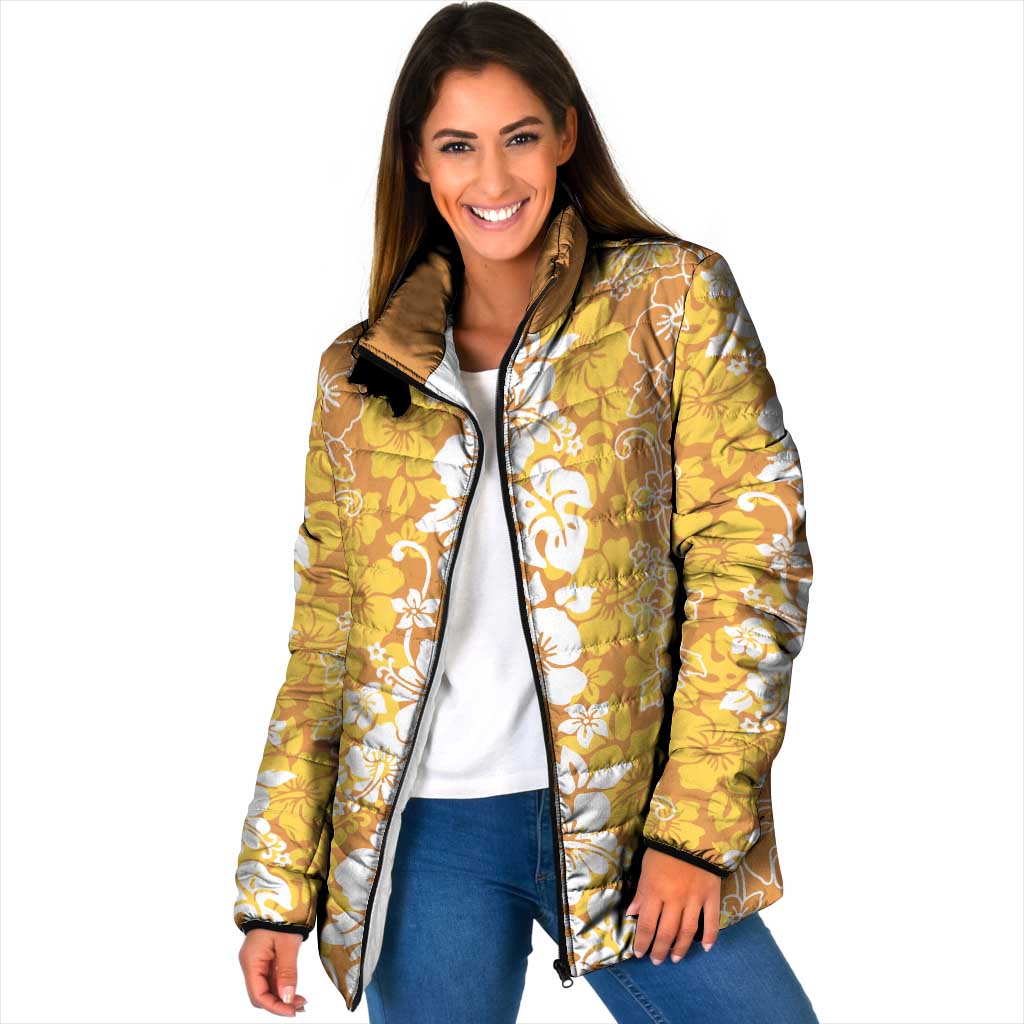 Hawaiian Lei Day Padded Jacket Gold Hibiscus Flowers Lei Art - Polynesian Pride