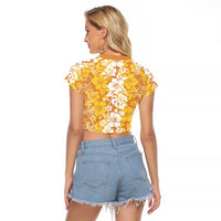 Hawaiian Lei Day Raglan Cropped T Shirt Gold Hibiscus Flowers Lei Art LT9 - Polynesian Pride