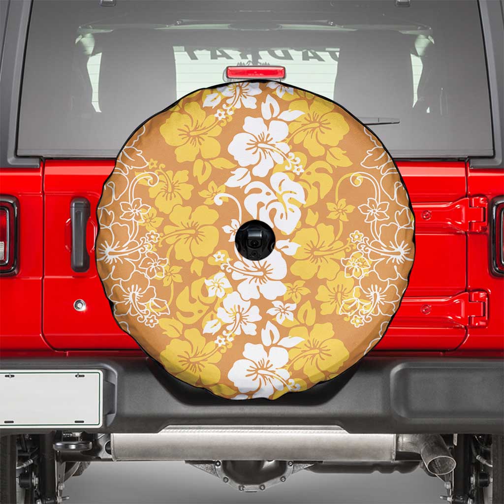 Hawaiian Lei Day Spare Tire Cover Gold Hibiscus Flowers Lei Art