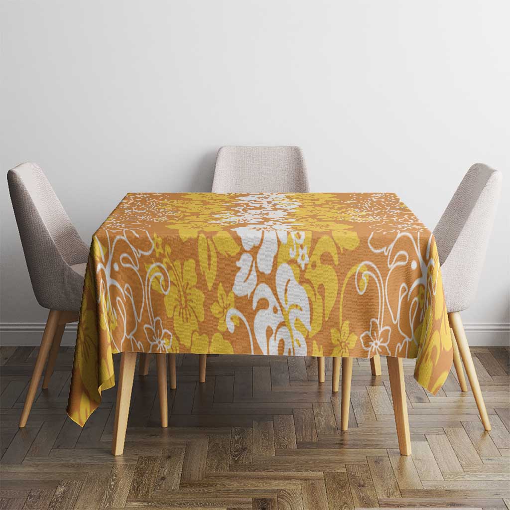 Hawaiian Lei Day Tablecloth Gold Hibiscus Flowers Lei Art