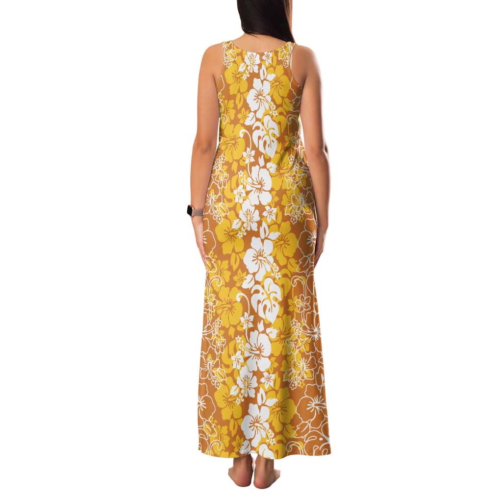 Hawaiian Lei Day Tank Maxi Dress Gold Hibiscus Flowers Lei Art
