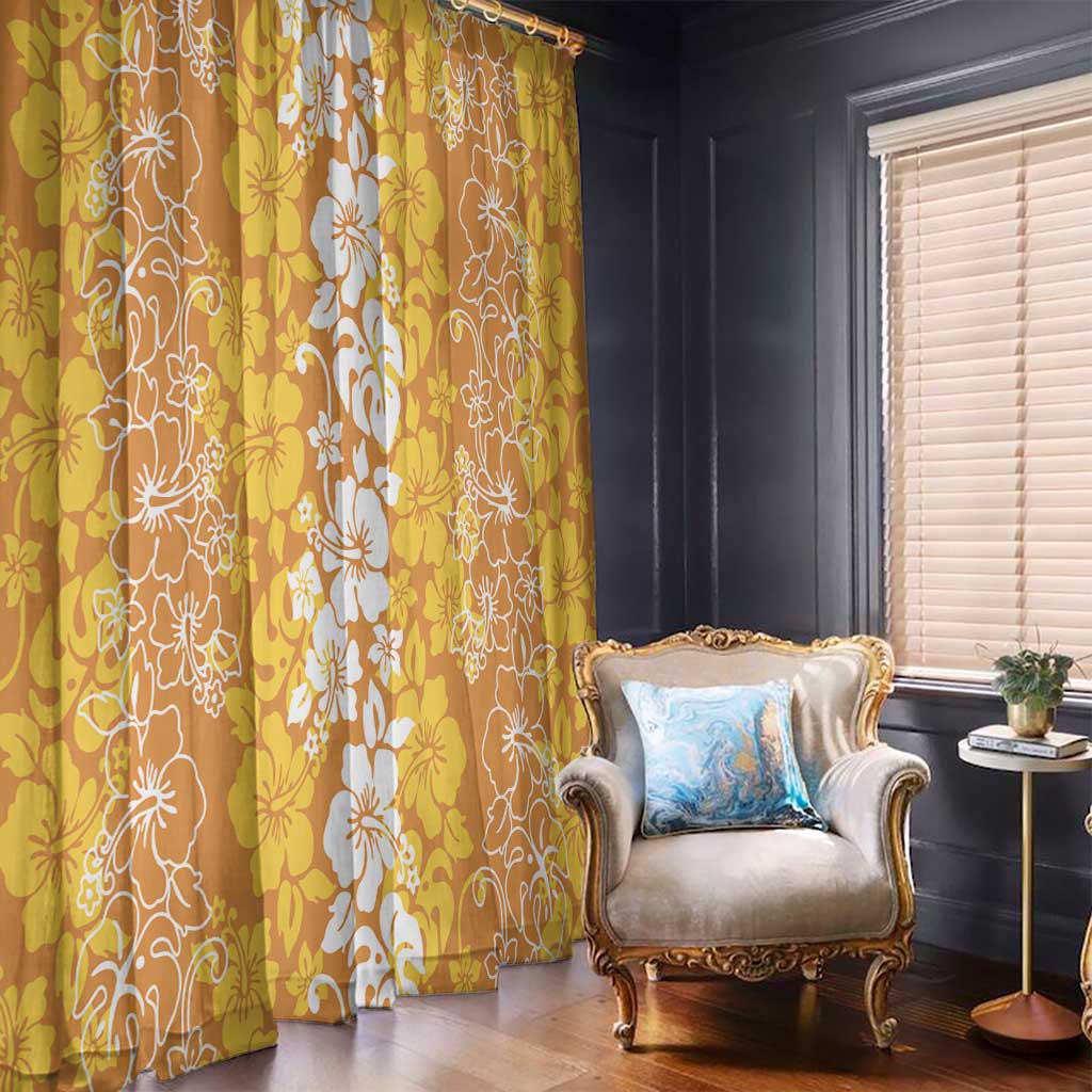 Hawaiian Lei Day Window Curtain Gold Hibiscus Flowers Lei Art LT9 - Polynesian Pride