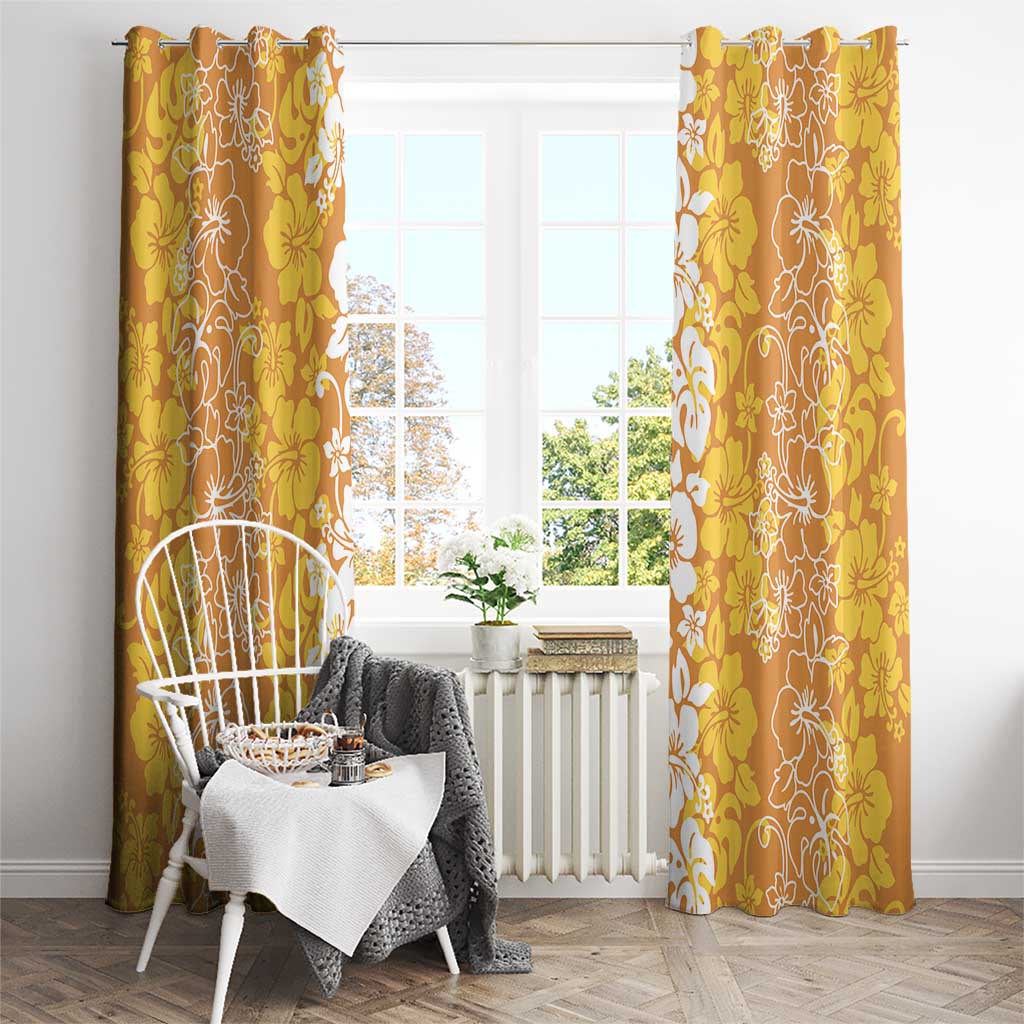 Hawaiian Lei Day Window Curtain Gold Hibiscus Flowers Lei Art LT9 - Polynesian Pride