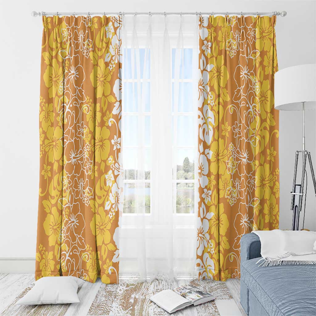 Hawaiian Lei Day Window Curtain Gold Hibiscus Flowers Lei Art LT9 - Polynesian Pride