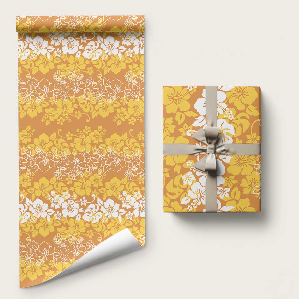 Hawaiian Lei Day Wrapping Paper Gold Hibiscus Flowers Lei Art LT9 58" × 23" Gold - Polynesian Pride