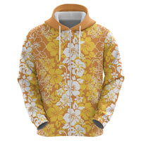 Hawaiian Lei Day Zip Hoodie Gold Hibiscus Flowers Lei Art