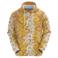 Hawaiian Lei Day Zip Hoodie Gold Hibiscus Flowers Lei Art