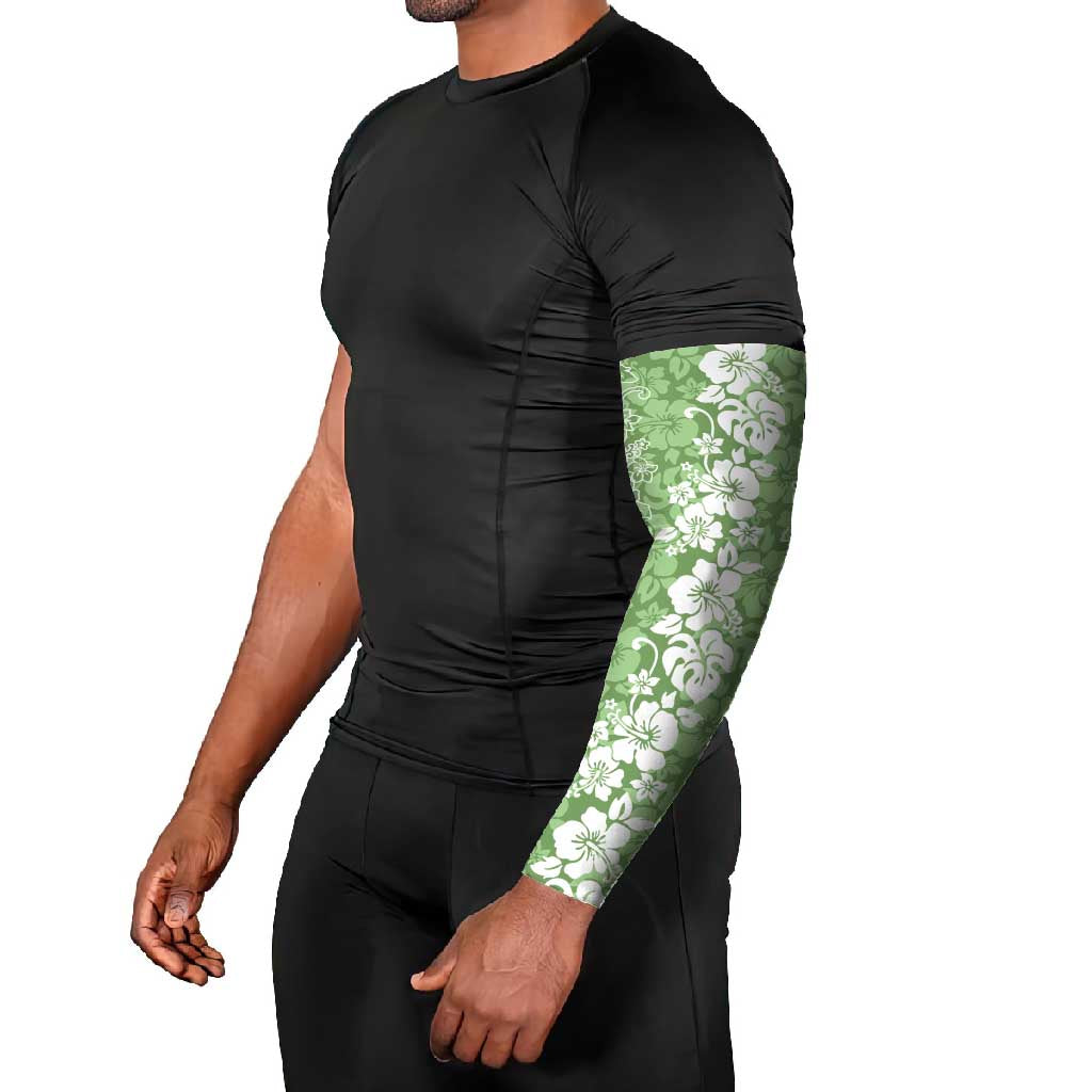 Hawaiian Lei Day Arm Sleeves Green Hibiscus Flowers Lei Art - Polynesian Pride