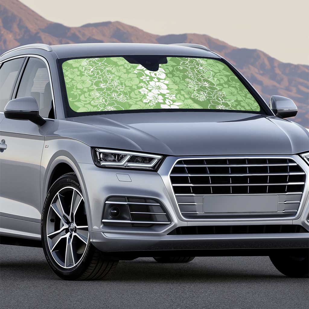 Hawaiian Lei Day Auto Sun Shade Green Hibiscus Flowers Lei Art - Polynesian Pride