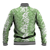 Hawaiian Lei Day Baseball Jacket Green Hibiscus Flowers Lei Art