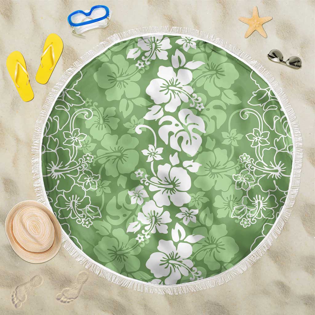 Hawaiian Lei Day Beach Blanket Green Hibiscus Flowers Lei Art LT9 One Size 150cm Green - Polynesian Pride