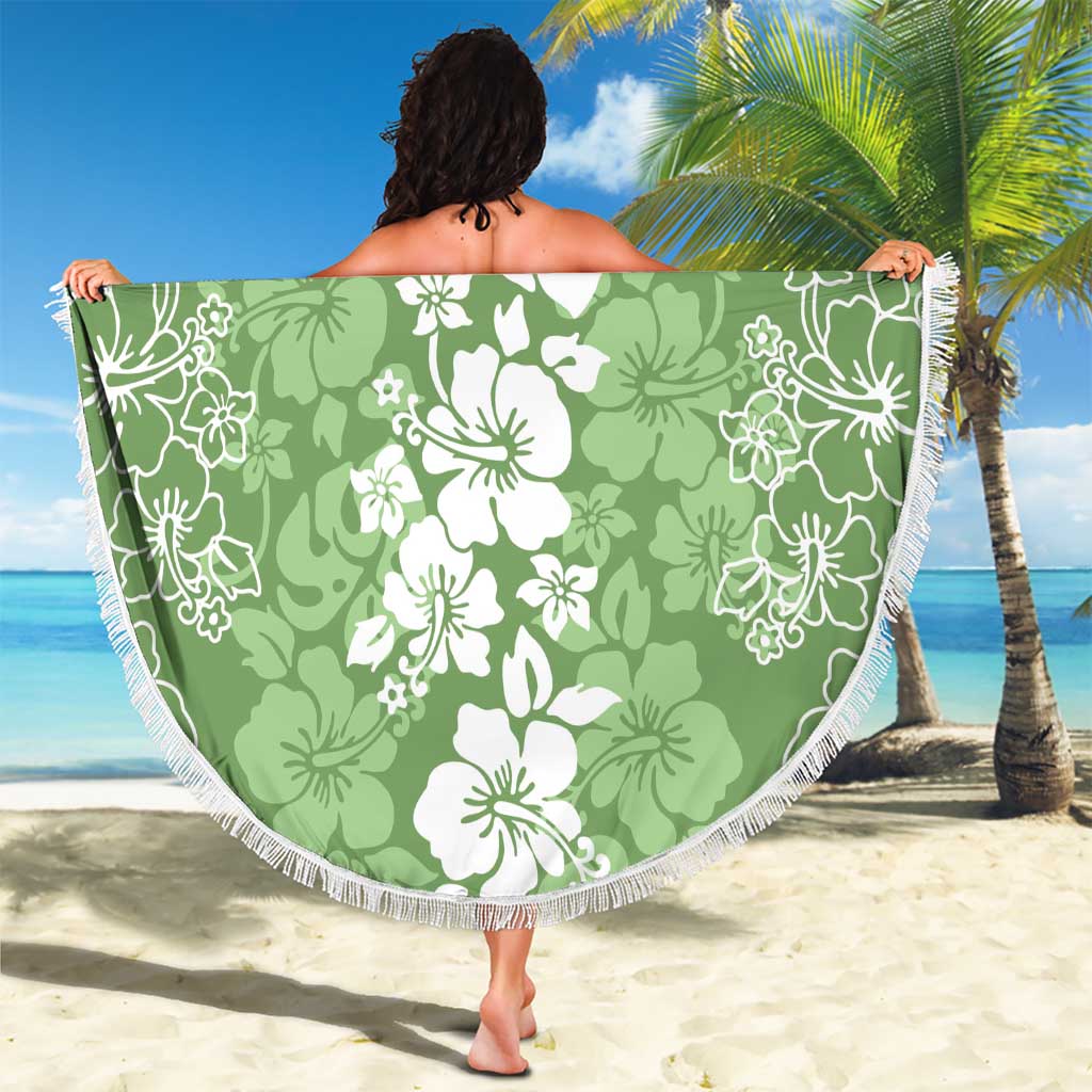 Hawaiian Lei Day Beach Blanket Green Hibiscus Flowers Lei Art LT9 - Polynesian Pride