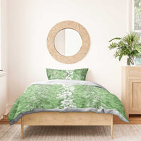 Hawaiian Lei Day Bedding Set Green Hibiscus Flowers Lei Art