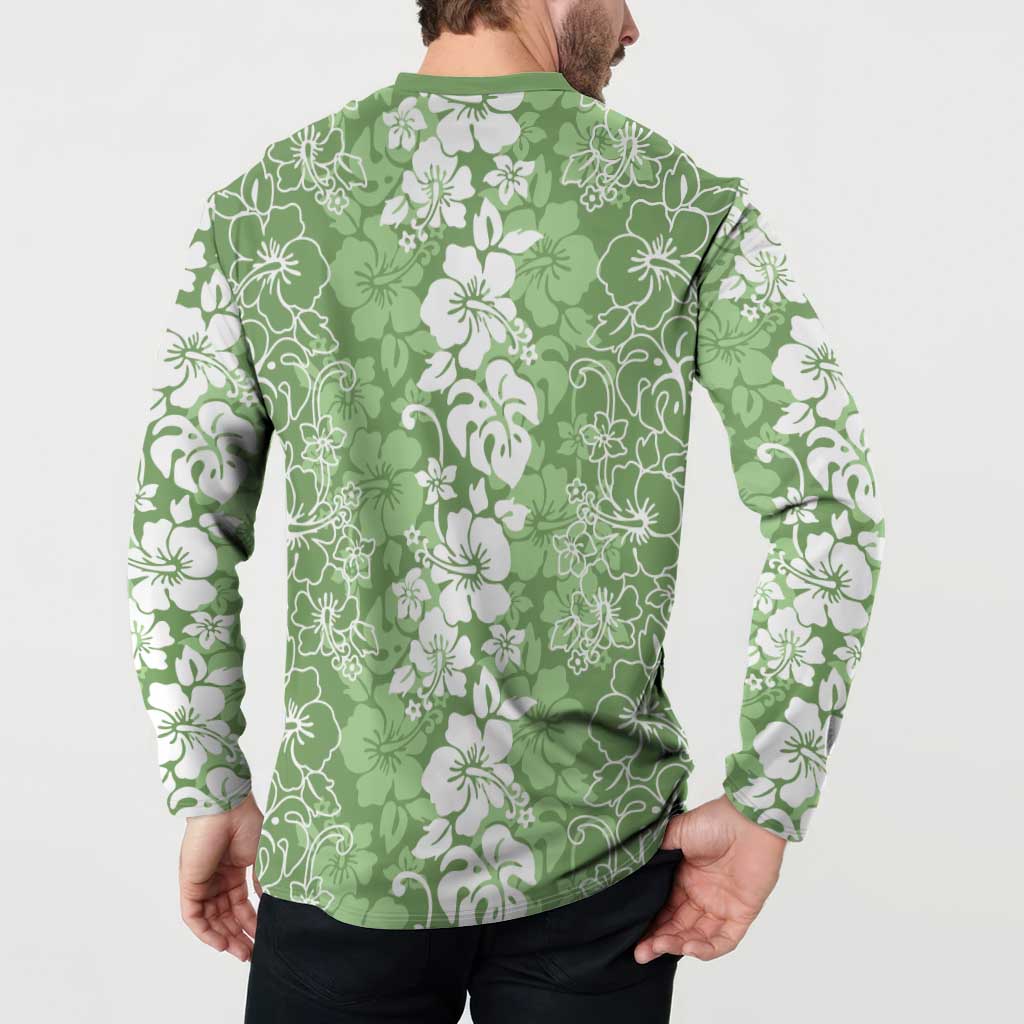 Hawaiian Lei Day Button Sweatshirt Green Hibiscus Flowers Lei Art LT9 - Polynesian Pride