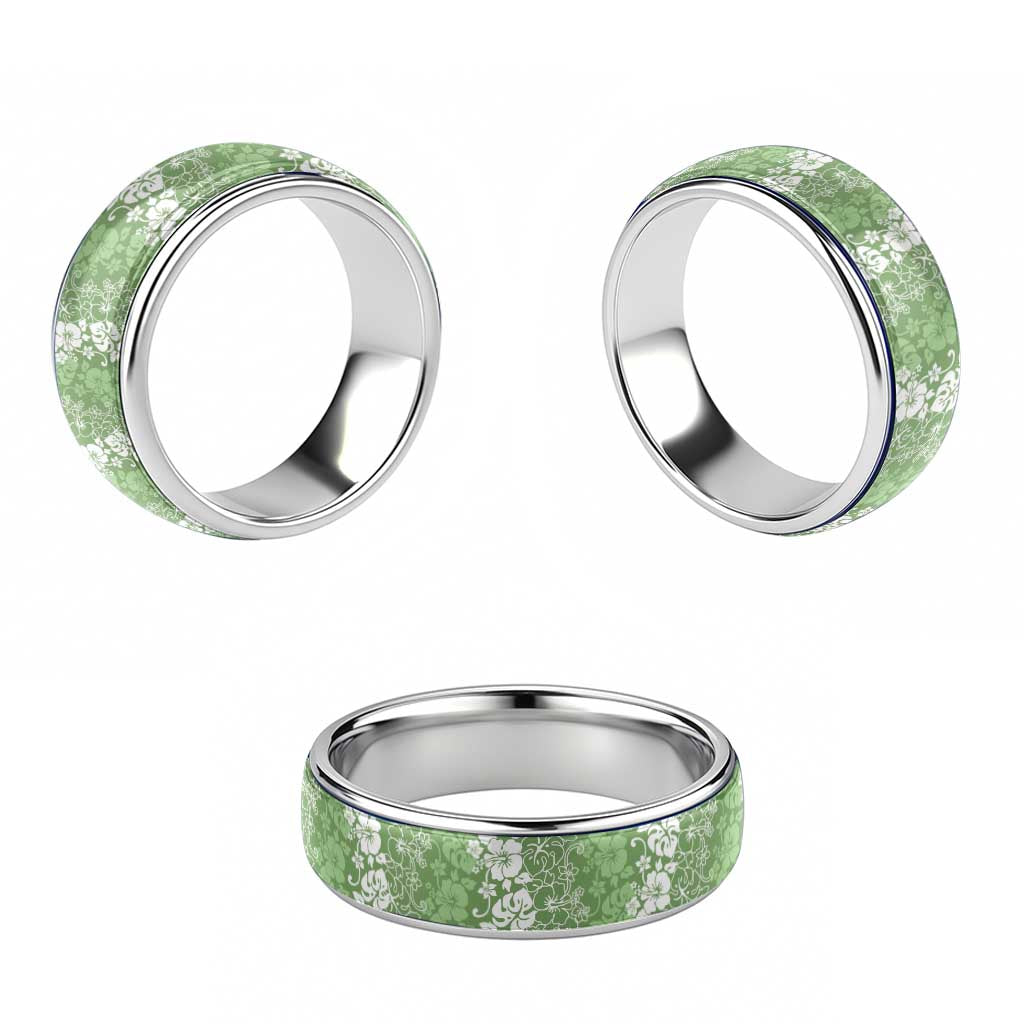 Hawaiian Lei Day Classic Ring Green Hibiscus Flowers Lei Art LT9 - Polynesian Pride