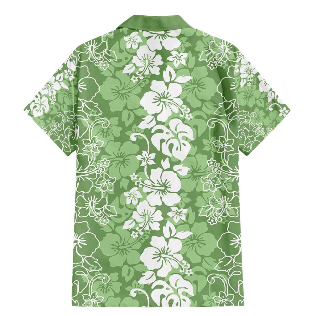 Hawaiian Lei Day Family Matching Mermaid Dress and Hawaiian Shirt Green Hibiscus Flowers Lei Art