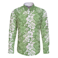 Hawaiian Lei Day Family Matching Mermaid Dress and Hawaiian Shirt Green Hibiscus Flowers Lei Art