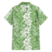 Hawaiian Lei Day Family Matching Short Sleeve Bodycon Dress and Hawaiian Shirt Green Hibiscus Flowers Lei Art