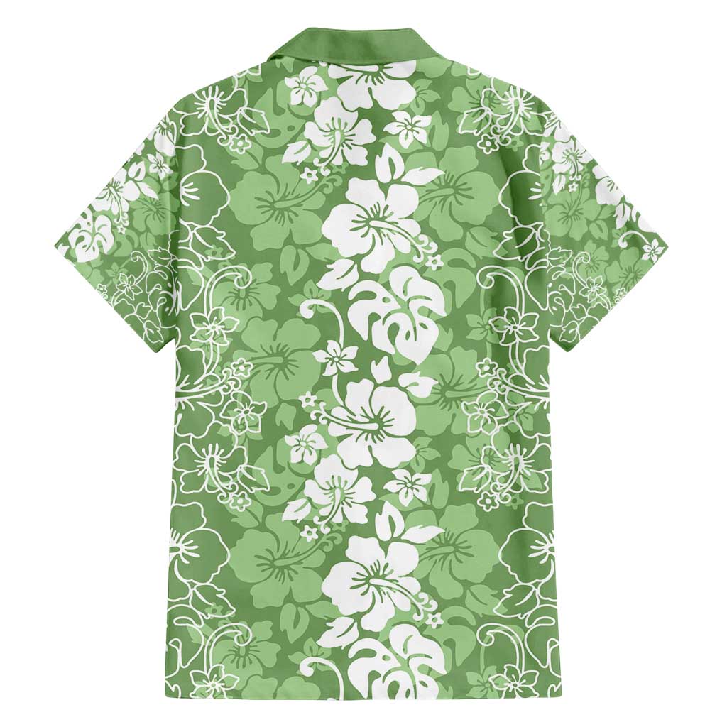 Hawaiian Lei Day Family Matching Summer Maxi Dress and Hawaiian Shirt Green Hibiscus Flowers Lei Art