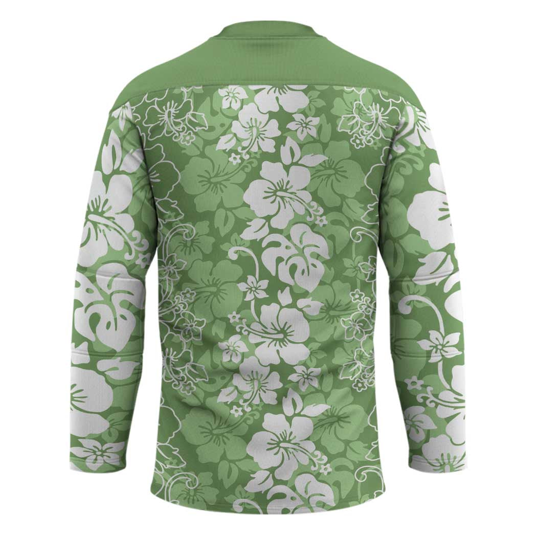 Hawaiian Lei Day Hockey Jersey Green Hibiscus Flowers Lei Art - Polynesian Pride