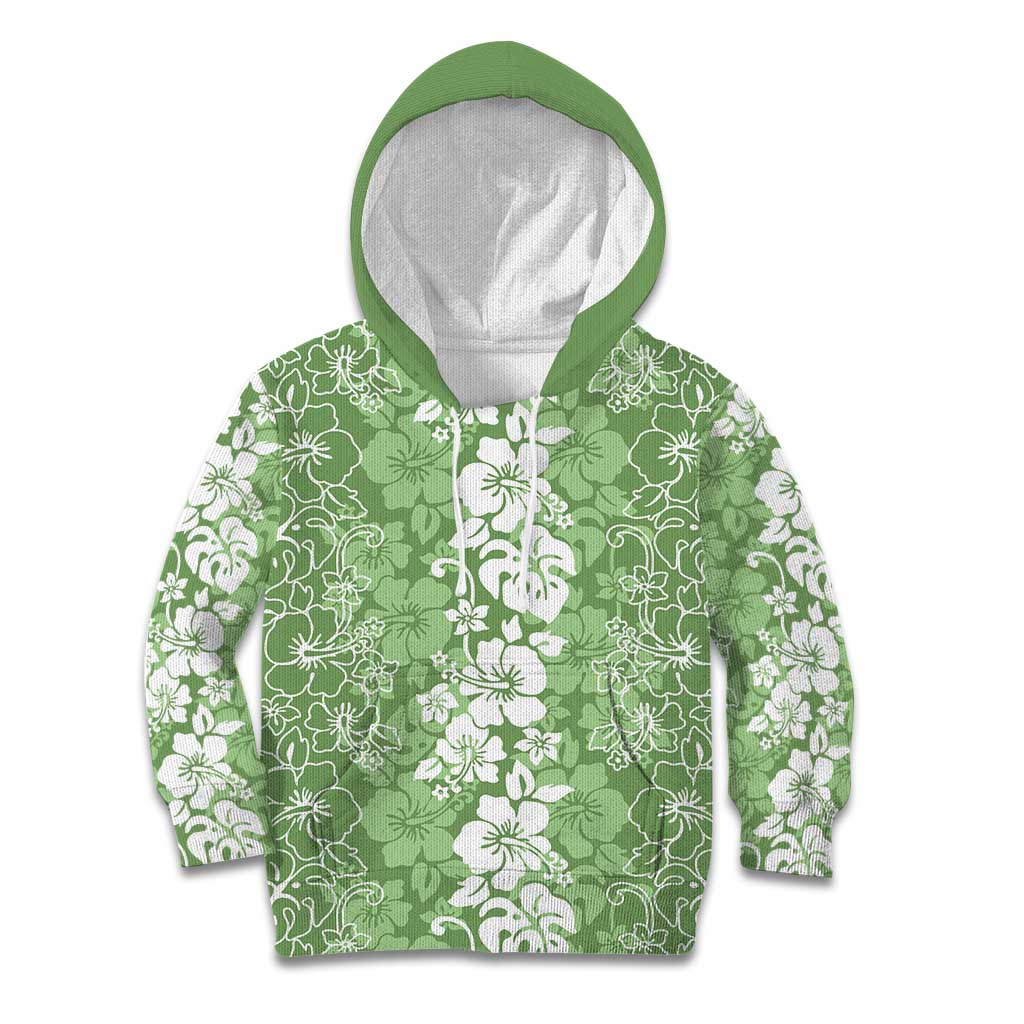 Hawaiian Lei Day Kid Hoodie Green Hibiscus Flowers Lei Art