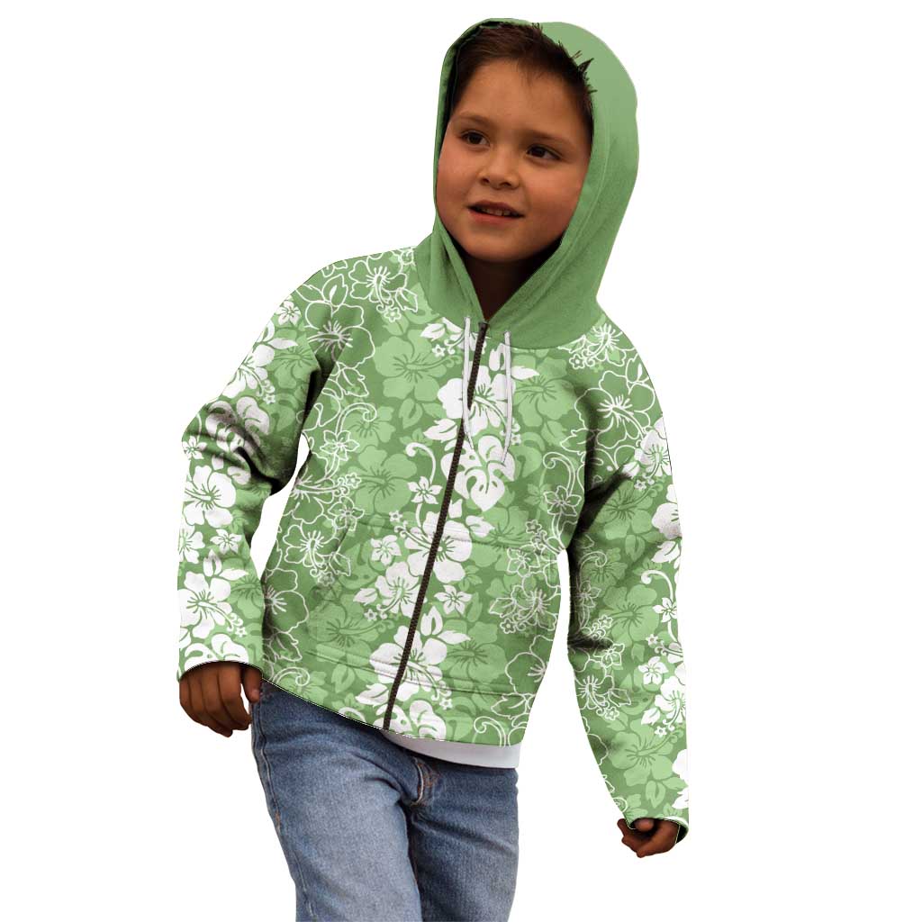 Hawaiian Lei Day Kid Hoodie Green Hibiscus Flowers Lei Art