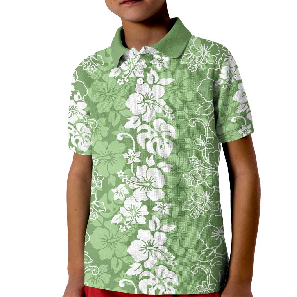 Hawaiian Lei Day Kid Polo Shirt Green Hibiscus Flowers Lei Art