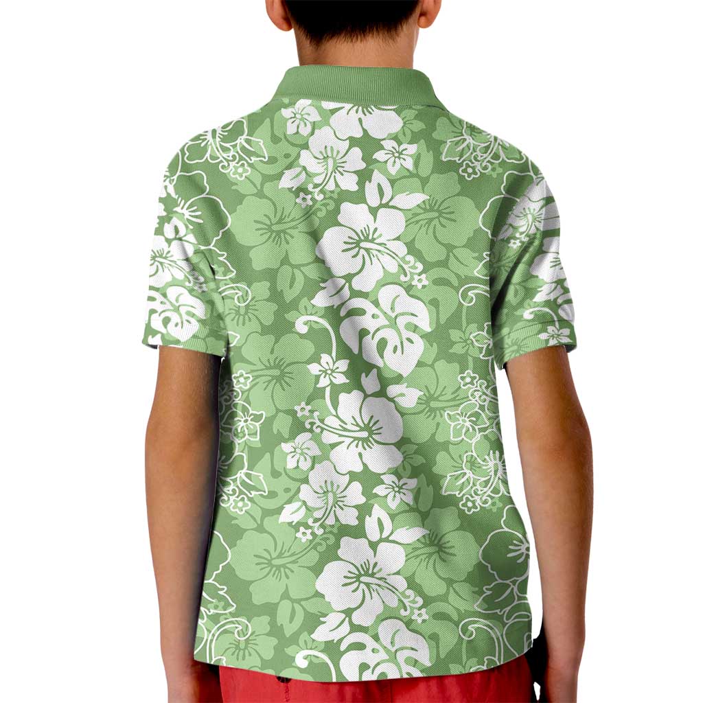 Hawaiian Lei Day Kid Polo Shirt Green Hibiscus Flowers Lei Art