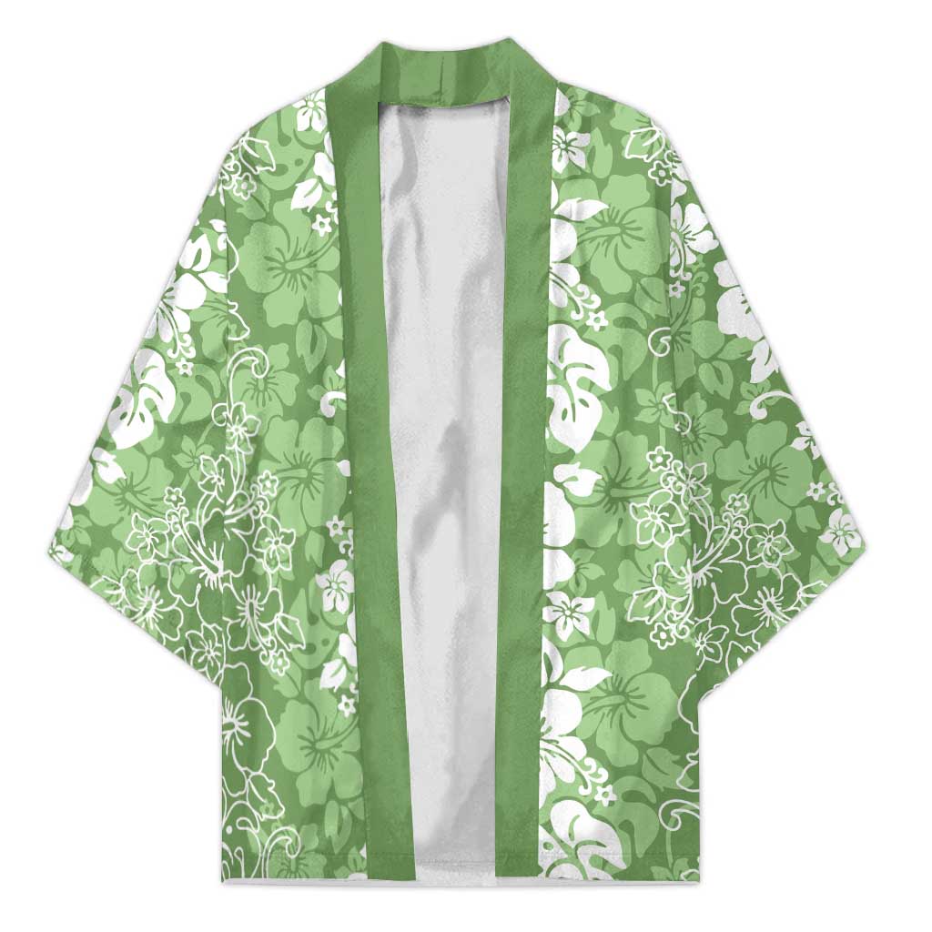 Hawaiian Lei Day Kimono Green Hibiscus Flowers Lei Art - Polynesian Pride
