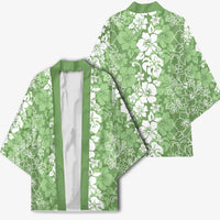 Hawaiian Lei Day Kimono Green Hibiscus Flowers Lei Art - Polynesian Pride