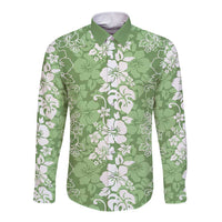 Hawaiian Lei Day Long Sleeve Button Shirt Green Hibiscus Flowers Lei Art LT9 Unisex Green - Polynesian Pride