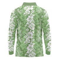 Hawaiian Lei Day Long Sleeve Polo Shirt Green Hibiscus Flowers Lei Art