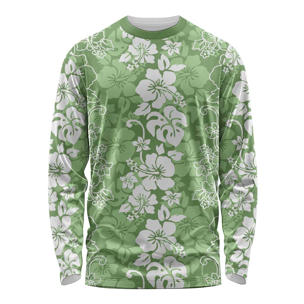 Hawaiian Lei Day Long Sleeve Shirt Green Hibiscus Flowers Lei Art LT9 Unisex Green - Polynesian Pride