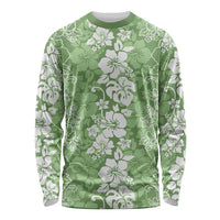 Hawaiian Lei Day Long Sleeve Shirt Green Hibiscus Flowers Lei Art LT9 Unisex Green - Polynesian Pride