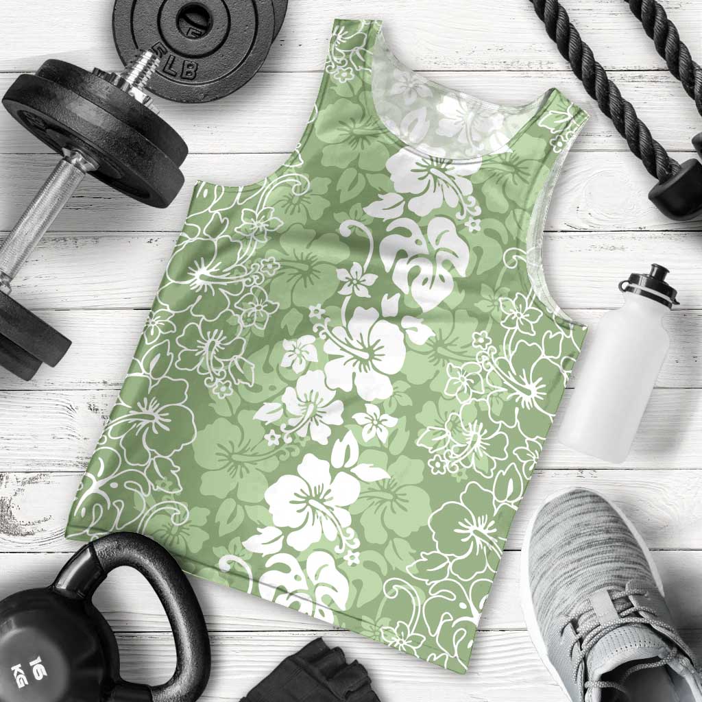 Hawaiian Lei Day Men Tank Top Green Hibiscus Flowers Lei Art