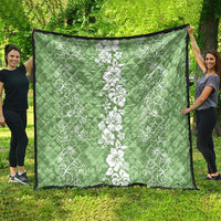 Hawaiian Lei Day Quilt Green Hibiscus Flowers Lei Art