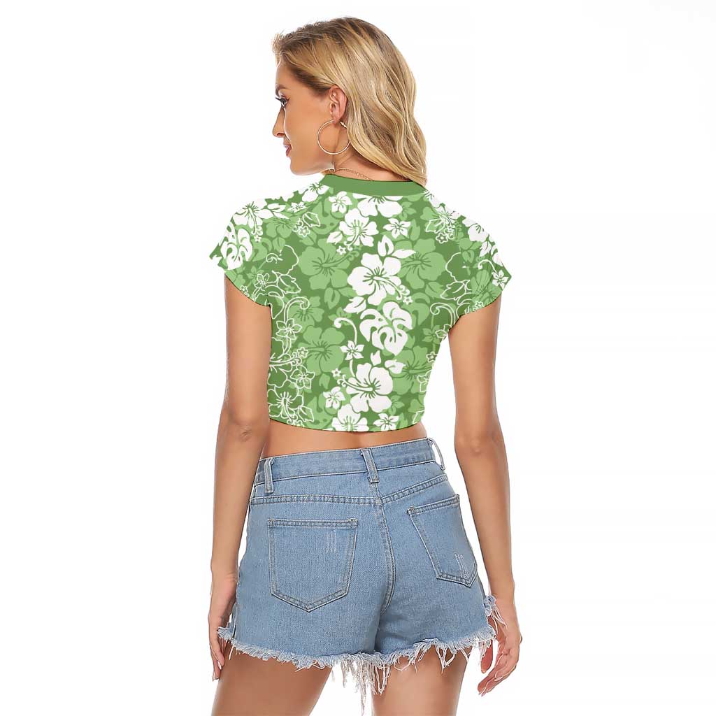 Hawaiian Lei Day Raglan Cropped T Shirt Green Hibiscus Flowers Lei Art LT9 - Polynesian Pride