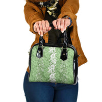 Hawaiian Lei Day Shoulder Handbag Green Hibiscus Flowers Lei Art LT9 One Size Green - Polynesian Pride