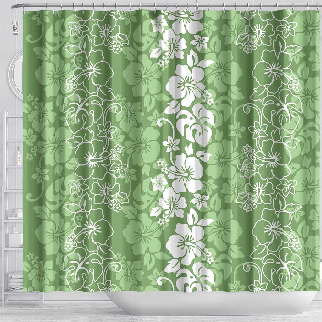Hawaiian Lei Day Shower Curtain Green Hibiscus Flowers Lei Art
